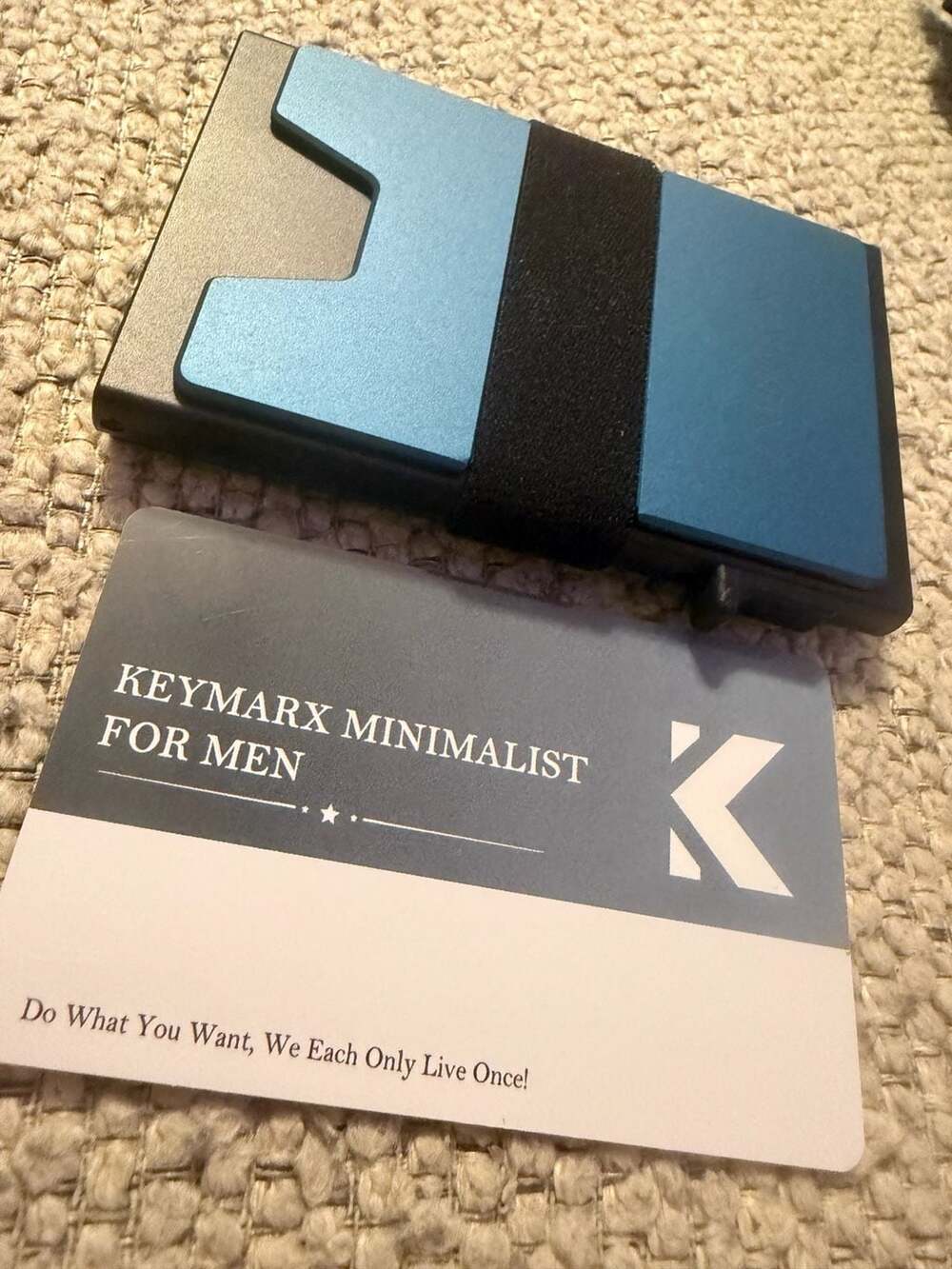 KEYMARX Minimalist Pop-Up Card Holder RFID Blocking Wallet Blue Black